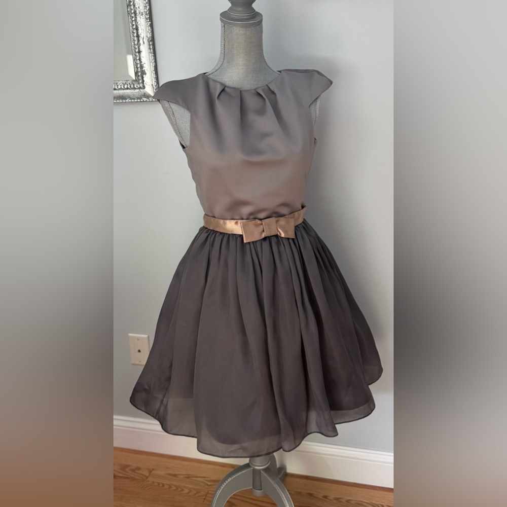 NY Designer Gray Silk Mini Dress - Picture 3 of 11